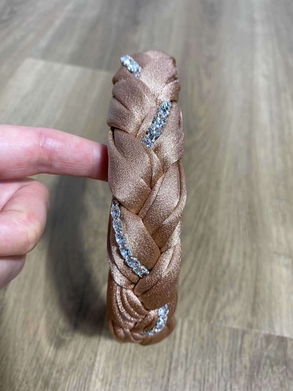 Marzoline Satin Braided Taupe Headband with Crystal embellishments Made in Italy - Picture 3 of 12